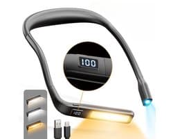 Oogbeschermende Multifunctionele Leeslamp Voor Om De Nek｜Draaibare Flexibele Buis Voor Vrije Instelling, Slimme Batterij-indicator, Drie Lichtkleuren, Drie Helderheidsniveaus｜Ideaal Voor Lezen in Het Donker