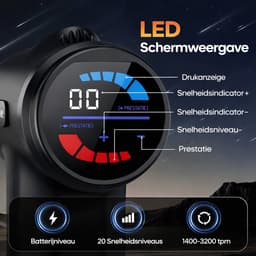 Massagepistool met Warmtefunctie – 20 Standen – LED-Display – 7 Massagekoppen – Handmassageapparaat voor Spieren & Ontspanning — thumbnail 3