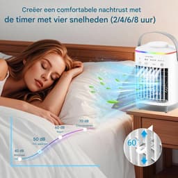 GELLDG Mini Airco - Mobiele Airco - Luchtkoeler 4in1 - Aircooler - Tafelventilator - 4 windsnelheden - 2 luchtbevochtingsstanden - timer - Lekvrij - Geschikt voor thuis, op kantoor of op reis - Wit — thumbnail 2
