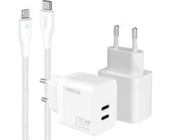 Phreeze usb C oplader met kabel geschikt voor iPhone en iPad met Lightning kabel - Power Delivery snellader met 2 usb C poorten - GaN charger