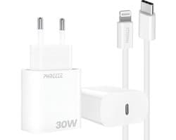 Snellader 1m geschikt voor iPhone iPad met Lightning - 30w Power Delivery oplader met usb C poort met usb C naar 8 pin kabel