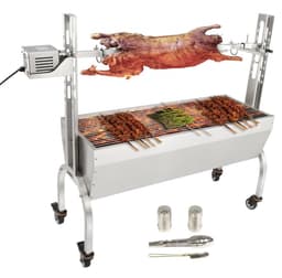 Speenvarken- en lamsgrill - Elektrische BBQ rotisserie draaispit - Lengte 117 cm - RVS - Draagvermogen 41 kg - Hoogteverstelling 4 niveaus - Motor 50 W - Verplaatsbaar — thumbnail 1