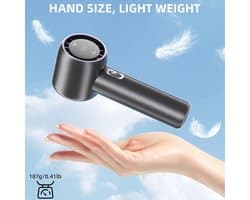 FUNJEO GF02 Draagbare Handventilator, Snelheid (1-199) Instelbare Windniveaus, 2.0 Snelladen, 3500 mAh Batterij, voor Reizen/Sport/Kamperen/Werk (Wit)