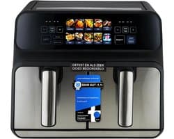 Dubbele Heteluchtfriteuse 8 Liter RVS - 2x 4L Airfryer met 9 Programma's