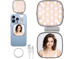 Ibenzoa® Draagbare LED Selfielamp met Magnetische Bevestiging voor Telefoons en Spiegelfunctie