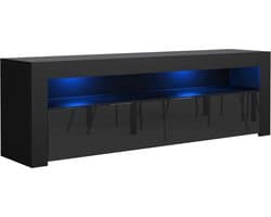 Zwarte TV Kast met LED Verlichting - Hoogglans Lowboard voor Televisie
