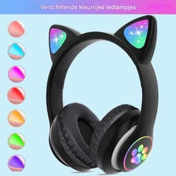 Draadloze Bluetooth-koptelefoon met kattenoortjes en microfoon, geschikt voor kinderen, tieners en volwassenen (zwart). — thumbnail 1