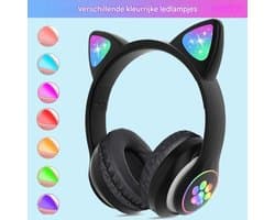 Draadloze Bluetooth-koptelefoon met kattenoortjes en microfoon, geschikt voor kinderen, tieners en volwassenen (zwart).