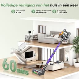Fukstern Steelstofzuiger Draadloos - 38KPa krachtige zuigkracht - Tot 60 Min Accuduur - 4-voudig HEPA-Filtersysteem - 1,6L Stofreservoir - Anti-Klit Vloerborstel draadloze steelstofzuiger - Paars — thumbnail 3