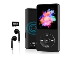 QTTVBTNA - MP3 Speler 32GB - Bluetooth MP3 Player - HIFI Geluid - Mini Walkman voor studenten - Zwart - Compact - 1 Stuk