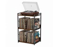 ACAZA LP Opbergsysteem - LP Houder - LP Rek - Vintage Bruin / Zwart - 48 x 38 x 80 cm (L x B x H) - Platenspeler Meubel - Vinyl Opbergsysteem - Platenrek - Platenkast - 200 Platen