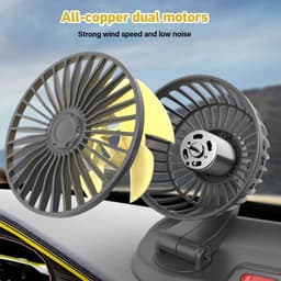 Krachtige 12V Dubbele Kop Autoventilator met 360° Rotatie voor Koele Lucht — thumbnail 1