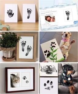 2 stuks - Baby handafdruk - Baby voetafdruk - Inktafdruk - Incl. 2 Witte Kaartjes - Babyshower Cadeau - Stempelkussen voor baby handafdruk - Kat- / Hondenafdruk Inclusief beschrijving Engels - Maat S (12.5x8cm) - Zwart — thumbnail 4