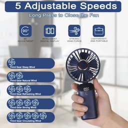 Draagbare USB Oplaadbare Handventilator met 5 Snelheden en 5000mAh Batterij — thumbnail 5