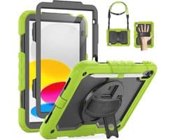 Schokbestendige Hoes voor iPad 11/10e Generatie - 360° Draaibare Standaard, Handriem, Schouderband en Pennenhouder - Groen