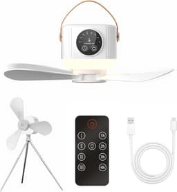 Oplaadbare USB Campingventilator met LED Licht en Afstandsbediening - Tentventilator met Afneembare Bladen, Timer en Statief voor Buitenactiviteiten — thumbnail 2