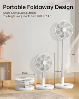 Draagbare oscillerende ventilator met afstandsbediening - 30 cm oplaadbare staande en opvouwbare handventilator voor slaapkamer en kantoor — thumbnail 1