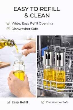 2 Olijfolie Sprayers Premium - Olie Sprayer Navulbaar - Oliefles - RVS & Glas - Inclusief Trechters & Reinigingsborstels - Voor Airfryer, BBQ & Bakken — thumbnail 5