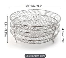 Meerlaags airfryerrek (3 ronde lagen) - Airfryer bakvorm - Airfryer rooster - 304 roestvrij staal - Veilig te gebruiken in airfryers, stoomovens, gewone ovens en vaatwassers - 20,3 cm - Zilver — thumbnail 7