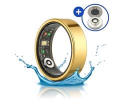 SyncGear Smart Ring - Slimme Ring voor Heren & Dames Met Oplaadcase – Menstruatiecyclus - Activity Tracker - SpO2 - Stappenteller - Hartslagmeter - Nederlandse App - Maat 11 (Europese Maat 65) - Kleur: Goud