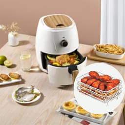 Airfryer Rek - 3 stuks gelaagde dehydrator rekken - RVS grillrek Rechthoekige - airfryer grillrooster - met clip en verhoogde voetjes - Geschikt voor Ninja Dual Airfryer — thumbnail 7