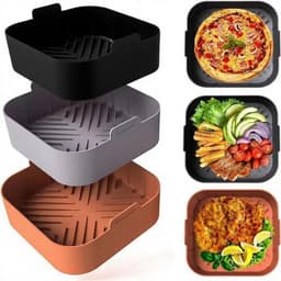 Herbruikbare vierkante siliconen binnenbak voor de airfryer, antiaanbaklaag siliconen mandje, gemakkelijk schoon te maken, geschikt voor bakplaten van 5-6,5 liter (ca. 15,7 liter), airfryeraccessoire van 21,9 cm (ca. 8,6 inch) grijs. — thumbnail 5