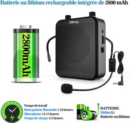 Draagbare spraakversterker met microfoon, hoofdtelefoon, 30 W, oplaadbare batterij, 2800 mAh, krachtig geluidssysteem voor leraren, gidsen, trainers, presentatoren — thumbnail 4