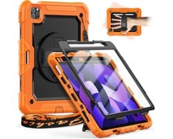 Robuuste Schokbestendige Hoes voor iPad Air 4 & 5 (10.9 inch) met Screenprotector, Standaard en Schouderriem - Oranje