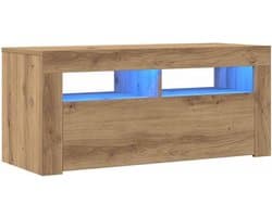 TV Meubel met LED Verlichting 90x35x40cm Gesneden Hout Rustiek Eiken