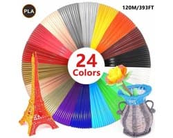 Navulverpakking met 24 kleuren en 120 meter PLA-filament voor 3D-printerpennen, 1,75 mm diameter, zeer nauwkeurig filament, voor knutselprojecten van kinderen (willekeurige kleuren).