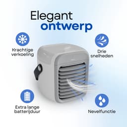 Dynter Mobiele Aircooler – Draadloze Luchtkoeler – Mini Ventilator met Batterij – Compact, Stil & Draagbaar – Grijs (SM211) — thumbnail 2