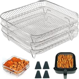 Airfryer Rekken, Vierkant Drie Lagen met 4 Poten Stapelbaar 304 Rek, Airfryer Mand Lade, Airfryer Accessoires, Grillrek voor Ninja Speedi 5,7L, Instant, Cosori Airfryer — thumbnail 2