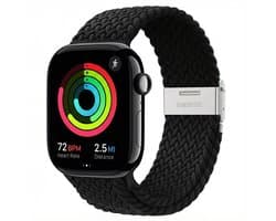 Zwart nylon horlogebandje geschikt voor Apple Watch dames en heren 38 mm / 40 mm / 41 mm / 42 mm (serie 10 / 11) , elastisch smartwatch bandje zonder gesp, gevlochten stretch vervangend horloge bandje