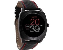 Smartwatch Heren - Polshorloge Android iOS - Fitness Sport Bellen - Ingebouwde Microfoon Luidspreker - 46mm Kast - Carbon Rood Zwart