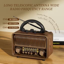 Radio - Vintage Draagbare Radio - Portable radio - AM FM SW radio - Bluetooth radio - Retro radio vintage transistor - D battery operated - USB rechargeable - TF card support - USB playing - 16.5*8.2*13.2CM - Perfect Cadeau — thumbnail 5