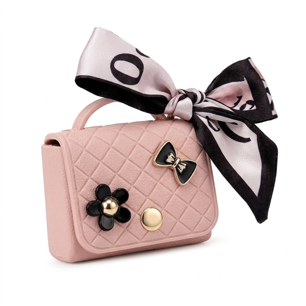 Roze hoesje voor oordopjes dames met strik en decoratieve details geschikt voor AirPods Pro 2 kunstleer hardcase met ring en lint — afbeelding 1
