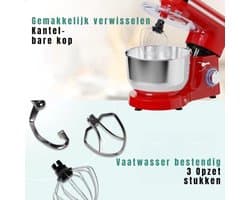 DYNA® Mixer met mengkom - Mixer - Mixer met mengkom keukenmachine - Rood - 39x 24x 31cm; 6.3 kg
