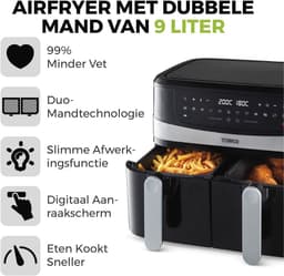 Dubbel Mand Airfryer 9L met 10 Voorgeprogrammeerde Instellingen en 1800W Vermogen — thumbnail 7