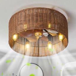 ENXING Vintage E12 Plafondventilator Met Lamp Omkeerbare Stomme Plafondventilator Licht 6 Snelheid Timer Vintage Cage Fan Plafond Licht Boho Voor Woonkamer Slaapkamer Lounge (lamp Niet Inbegrepen) — thumbnail 4