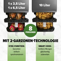 GOURMETmaxx FryUp dubbele kamer heteluchtfriteuse MultiSize - 10 l | verticale airfryer met 2 kamergroottes: minder verspilling van kookruimte | 10 programma's & led-touchdisplay | heteluchtfriteuse 2 kamers — thumbnail 10