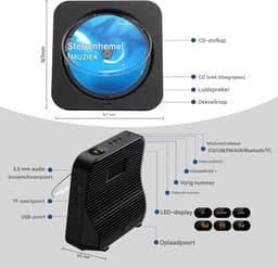 Draagbare CD-Speler -Bluetooth met Dubbele Luidsprekers- HiFi-speaker radio-Oplaadbare CD-Speler met USB-C-Zwart — thumbnail 3