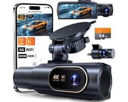 Dashcam - 4K HD - 64GB - Voor auto - Voor en Achter Camera - G-Sensor - Timelapse Functie - Dual Dashcam