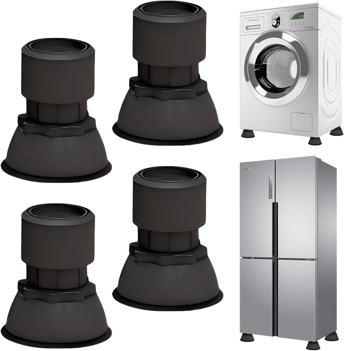 Wasmachine Voetkussens - Anti-vibratie pads - Apparaten Stabiliseren - Verstelbare Hoogte - 4 stuks - Zwart — afbeelding 1