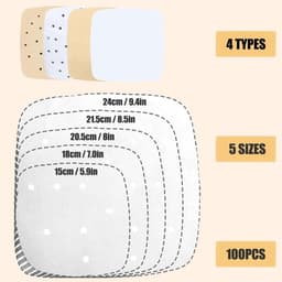 100 stuks Papieren Liners, 18 cm: Non-Stick, Waterdicht, Olie-Proof, Vierkante Liner voor Air Fryer, Steamer, Magnetron, Oven - Bruin Geperforeerd — thumbnail 6