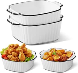 Set van 4 Keramische Ovenschalen Vierkant - Stapelbaar - Geschikt voor Oven, Airfryer en Magnetron (400 ml) — thumbnail 1