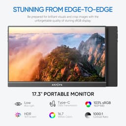 Rolu Portable Monitor – Draagbare Monitor – 17.3 Inch – HD 1080P IPS HDR – 60Hz – USB-C – Mini HDMI – HDR10 — thumbnail 3