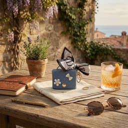Blauw hoesje voor oordopjes dames met strik en decoratieve details geschikt voor AirPods Pro 3 kunstleer hardcase met ring en lint — thumbnail 5