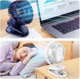 Ventilator - USB ventilator - Mini ventilator - Tafelventilator - Met klem - 3 instelbare snelheden - Verstelbare hoek - Draagbare koelventilator - Ideaal voor kantoor, school & studentenkamers - Wit — thumbnail 4