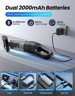 Sterke handstofzuiger, 10000 Pa mini handstofzuiger voor in de auto, multifunctioneel, lichtgewicht, draagbare autostofzuiger, draadloos met 3 HEPA-filters, batterij, natte en droge handen — thumbnail 6