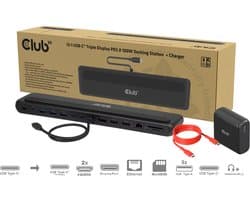 Club 3D 12-1 USB-C® PD3.0 Docking Station met drie schermen 100W + Oplader